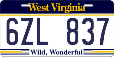 WV license plate 6ZL837