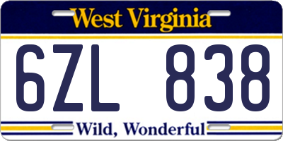 WV license plate 6ZL838