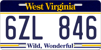 WV license plate 6ZL846