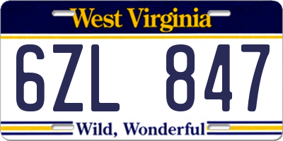 WV license plate 6ZL847