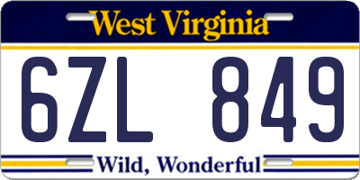 WV license plate 6ZL849