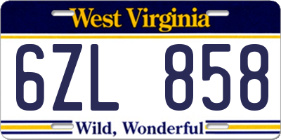 WV license plate 6ZL858