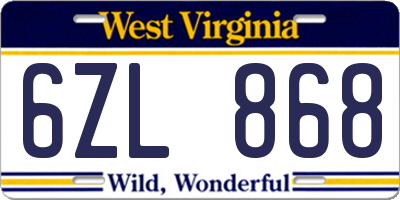 WV license plate 6ZL868
