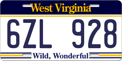 WV license plate 6ZL928