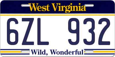 WV license plate 6ZL932