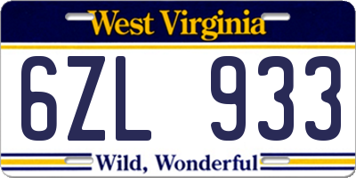 WV license plate 6ZL933