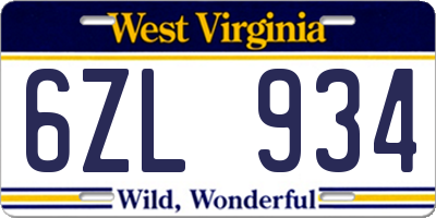 WV license plate 6ZL934