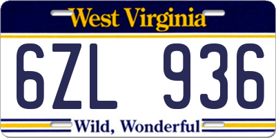 WV license plate 6ZL936