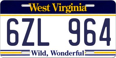 WV license plate 6ZL964