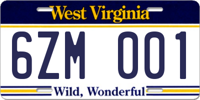 WV license plate 6ZM001