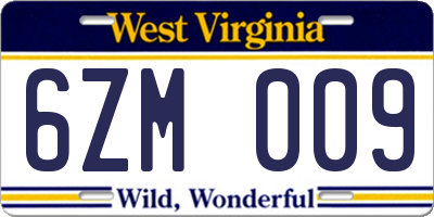 WV license plate 6ZM009