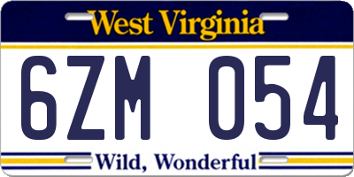 WV license plate 6ZM054