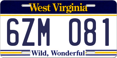 WV license plate 6ZM081