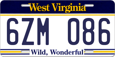 WV license plate 6ZM086
