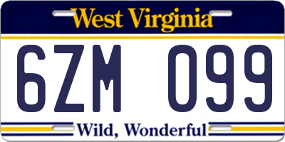 WV license plate 6ZM099