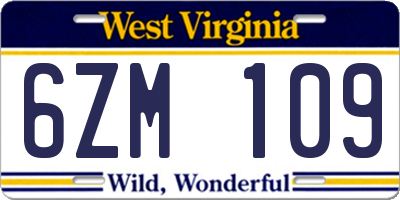 WV license plate 6ZM109