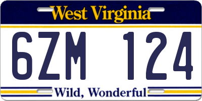 WV license plate 6ZM124