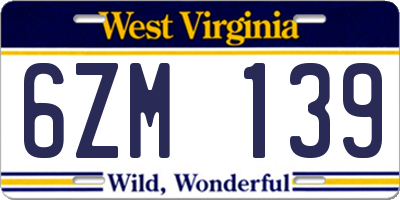 WV license plate 6ZM139