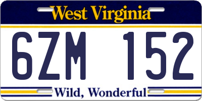 WV license plate 6ZM152