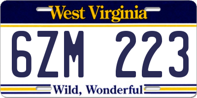WV license plate 6ZM223