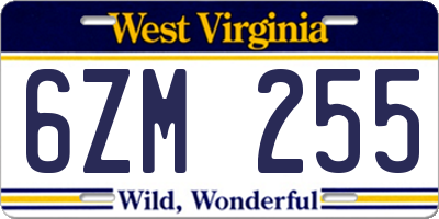 WV license plate 6ZM255