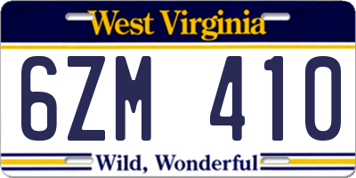 WV license plate 6ZM410
