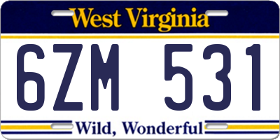 WV license plate 6ZM531