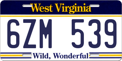 WV license plate 6ZM539
