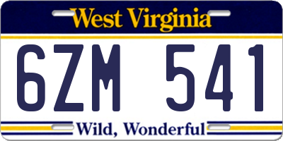 WV license plate 6ZM541