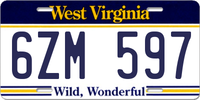 WV license plate 6ZM597