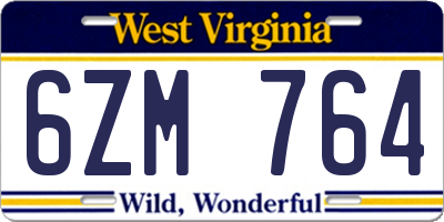 WV license plate 6ZM764