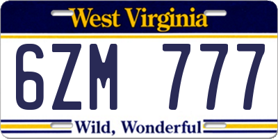 WV license plate 6ZM777