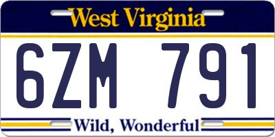 WV license plate 6ZM791