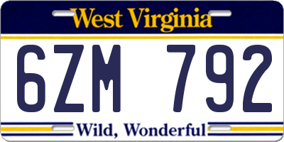 WV license plate 6ZM792