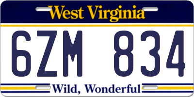 WV license plate 6ZM834