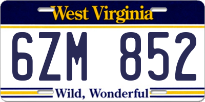 WV license plate 6ZM852