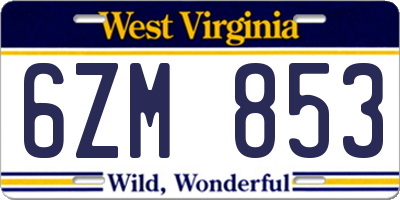 WV license plate 6ZM853
