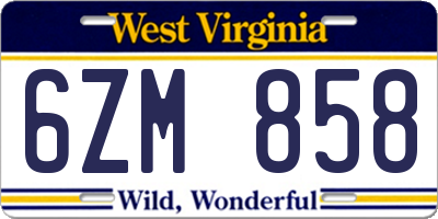 WV license plate 6ZM858