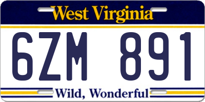 WV license plate 6ZM891