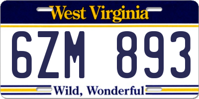 WV license plate 6ZM893