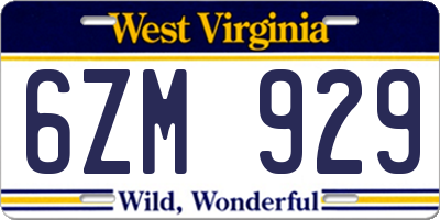 WV license plate 6ZM929