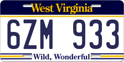 WV license plate 6ZM933