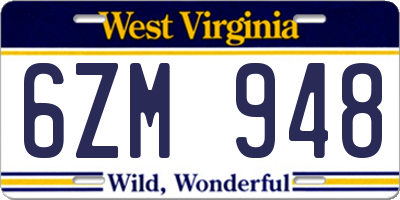 WV license plate 6ZM948