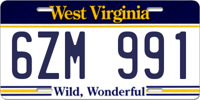WV license plate 6ZM991