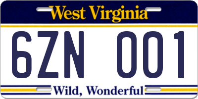 WV license plate 6ZN001