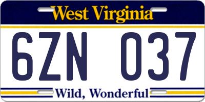 WV license plate 6ZN037