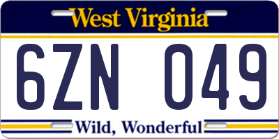 WV license plate 6ZN049