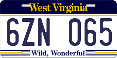 WV license plate 6ZN065