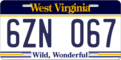 WV license plate 6ZN067