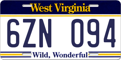 WV license plate 6ZN094
